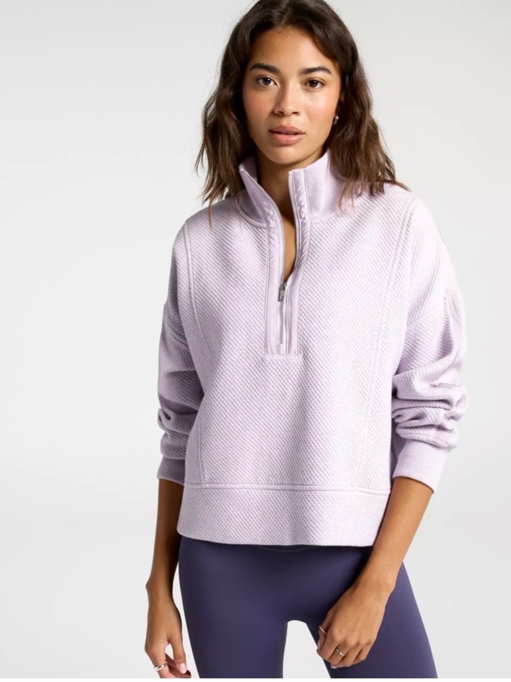 CALIA Light Lavender Quarter-Zip Cropped Sweatshirt Pullover